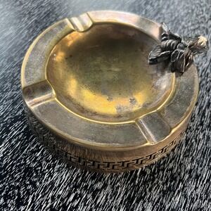 Antique brass & silver ashtray with Greek key and bumblebee